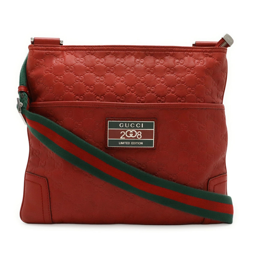 Gucci Guccissima Sherry Shoulder Bag Messenger Leather Red